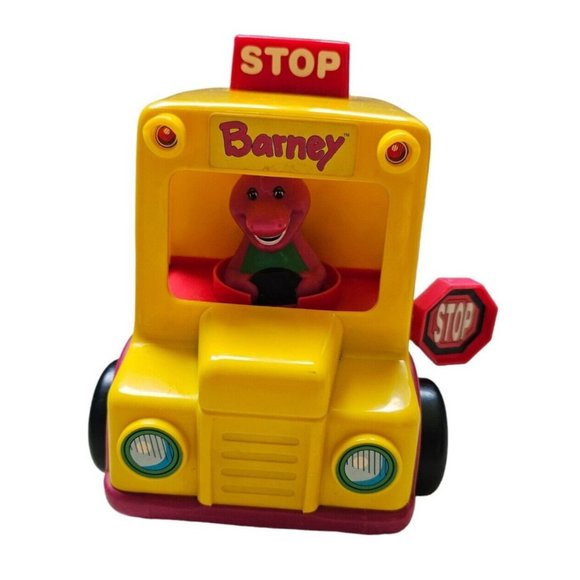 Barney School Bus Dinosaur Push N Go Toddler Kids Toy Lyons Vintage 1994 Works - Picture 1 of 9